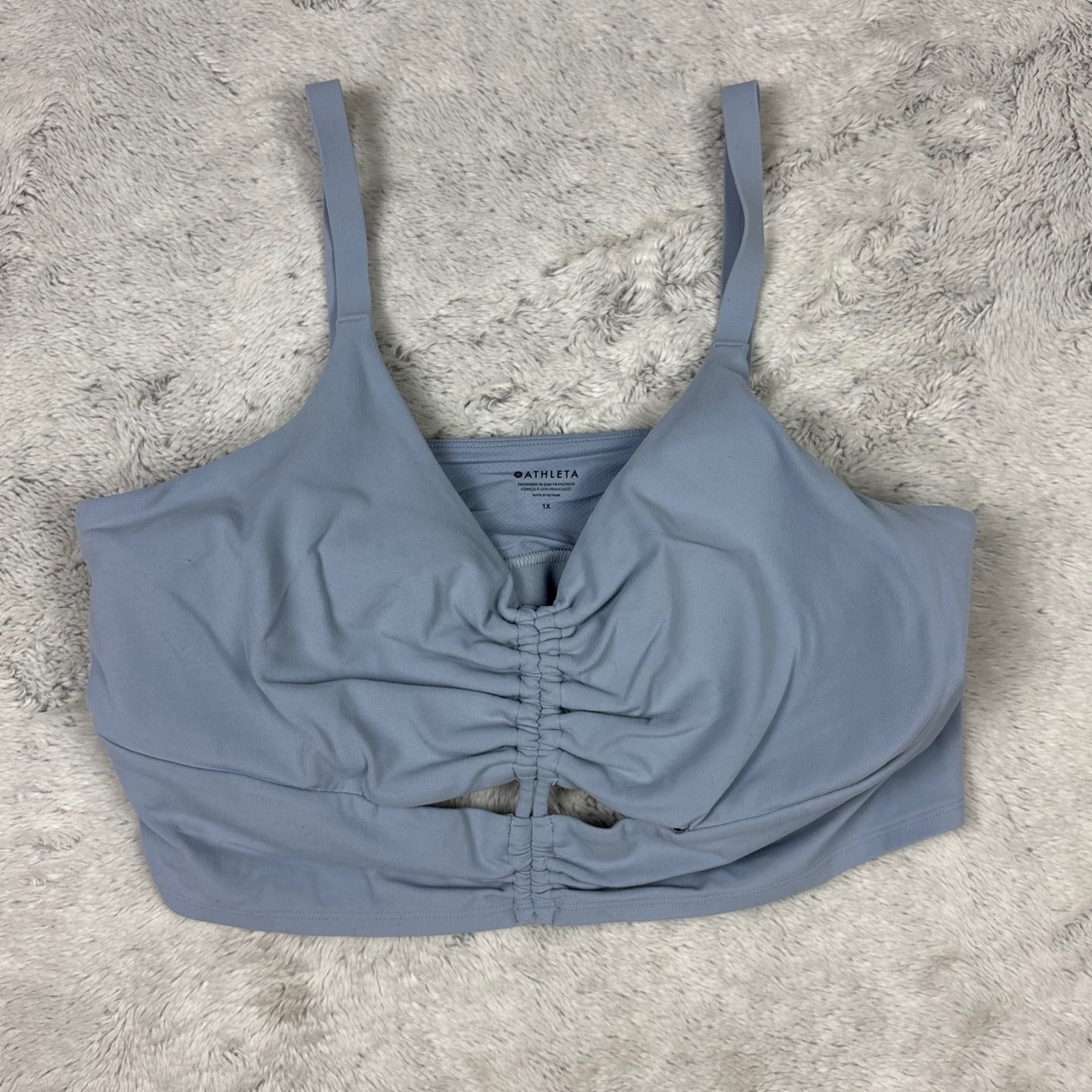 Athleta Cinch Longline Sports Bra Top Blue Grey Women 1x Blue Grey Yoga Pilates
